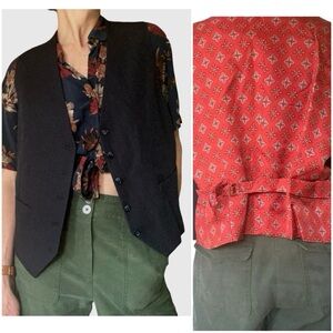 Men’s Vtg 1970’s Pinstripe Vest Red Print Back Sz Large